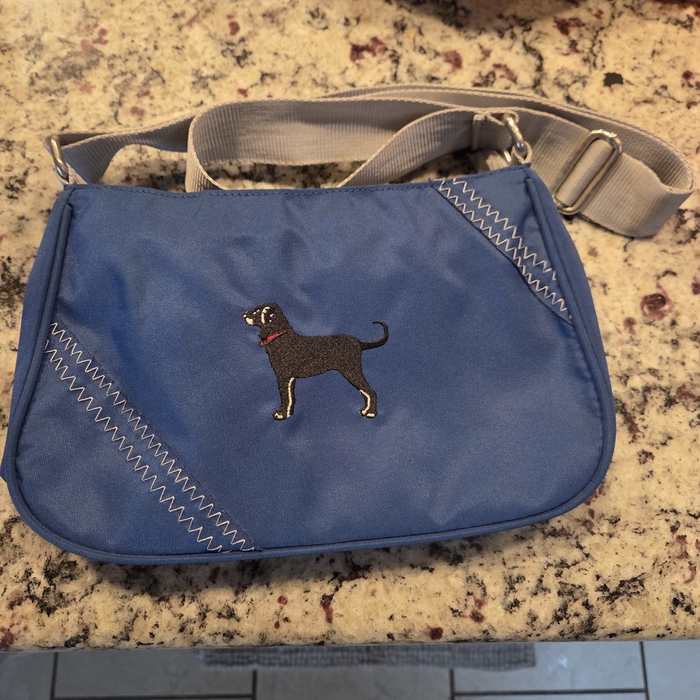 Blue Crossbody Bag with Dog Embroidery